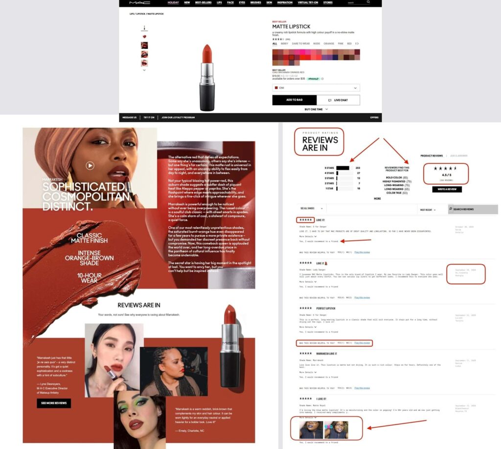ecommerce website client review sections