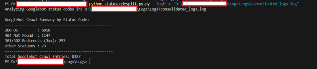 log file analysis summary
